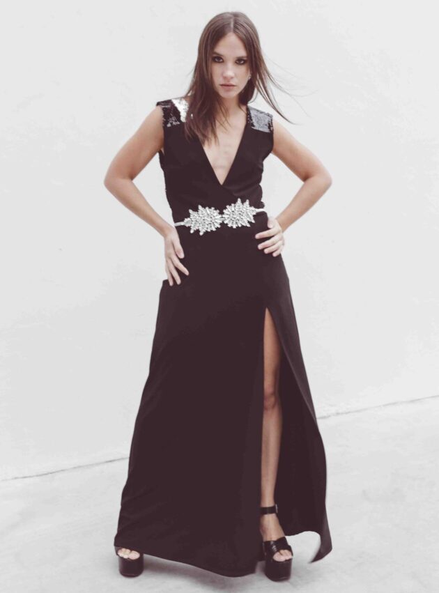 Vestido Regina Negro, Plateado talle M - Toia de Kiev - Alquiler de vestidos de fiesta