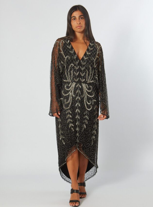 Vestido Morgan Negro, Plateado talle L - Toia de Kiev - Alquiler de vestidos de fiesta