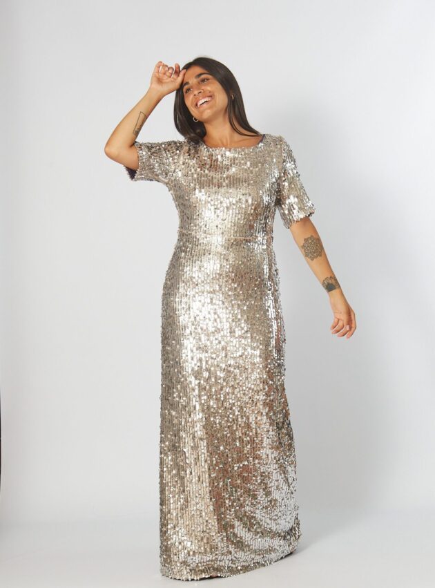 Vestido Bellini Plateado talle M - Toia de Kiev - Alquiler de vestidos de fiesta