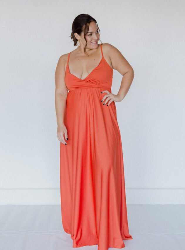 Vestido Kaki Orange Naranja talle L - Toia de Kiev - Alquiler de vestidos de fiesta