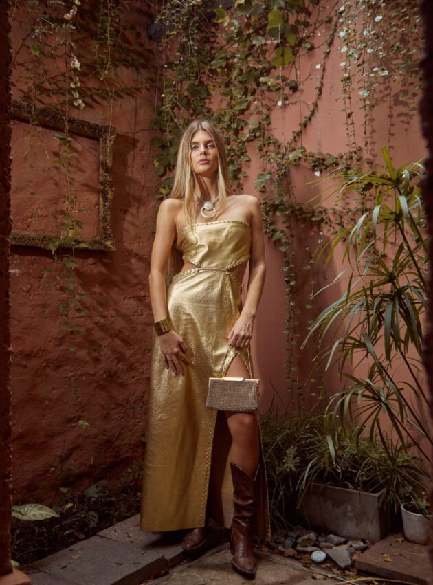 Vestido Oro Dorado talle M - Toia de Kiev - Alquiler de vestidos de fiesta