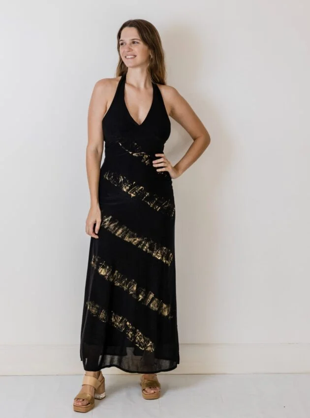 Vestido Jazmin Dorado, Negro talle S - Toia de Kiev - Alquiler de vestidos de fiesta