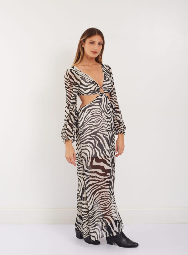 Vestido Cebra Blanco, Negro talle M - Toia de Kiev - Alquiler de vestidos de fiesta