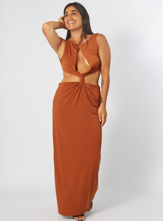 Vestido Eco Marrón talle M - Toia de Kiev - Alquiler de vestidos de fiesta