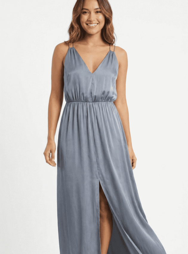 Vestido Monica Celeste, Gris talle S - Toia de Kiev - Alquiler de vestidos de fiesta