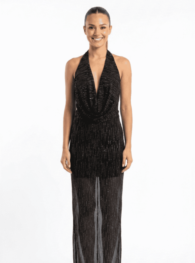 Vestido Centella Silver Negro, Plateado talle S - Toia de Kiev - Alquiler de vestidos de fiesta