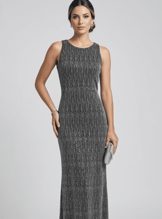 Vestido Rocca Negro, Plateado talle M - Toia de Kiev - Alquiler de vestidos de fiesta