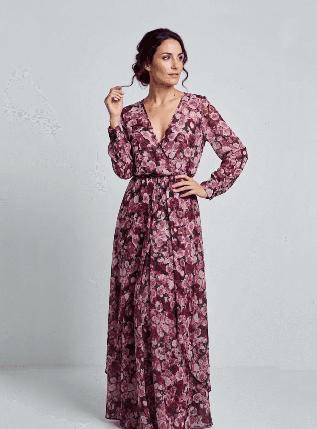 Vestido Flow Bordo, Rosa talle M - Toia de Kiev - Alquiler de vestidos de fiesta