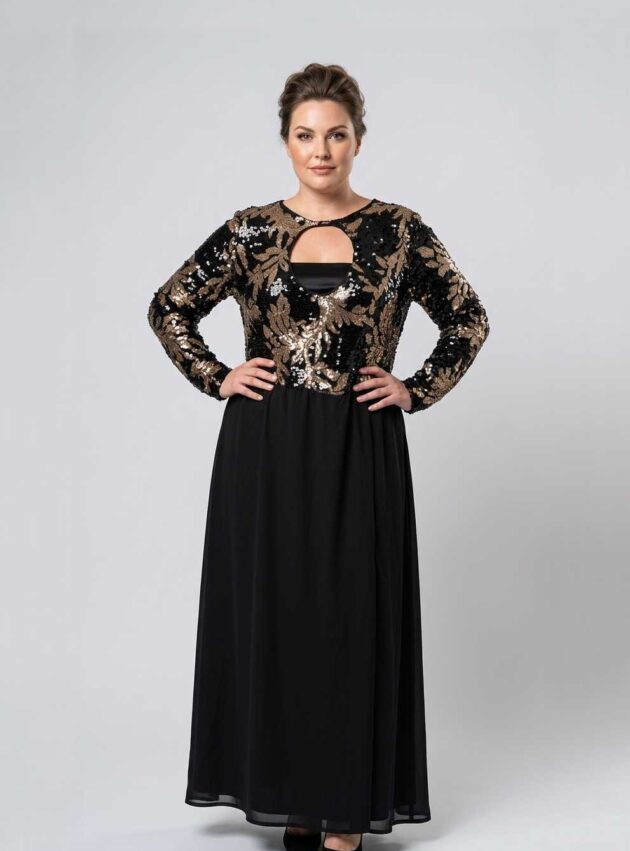 Vestido Lumina Dorado, Negro talle 3XL - Toia de Kiev - Alquiler de vestidos de fiesta