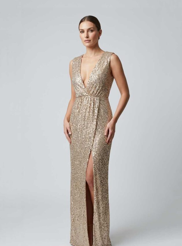 Vestido Corea Dorado talle S - Toia de Kiev - Alquiler de vestidos de fiesta