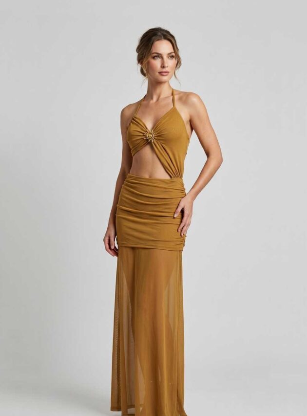 Vestido Solar Marrón talle S - Toia de Kiev - Alquiler de vestidos de fiesta