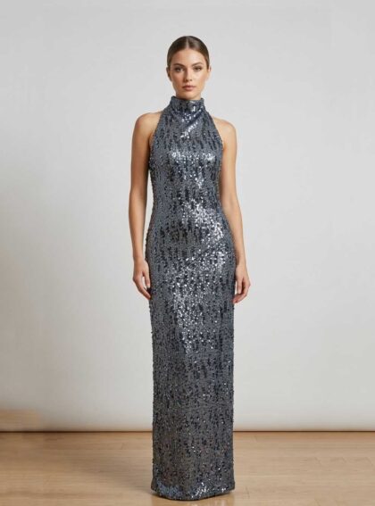 Vestido Lux silver Gris, Plateado talle M - Toia de Kiev - Alquiler de vestidos de fiesta