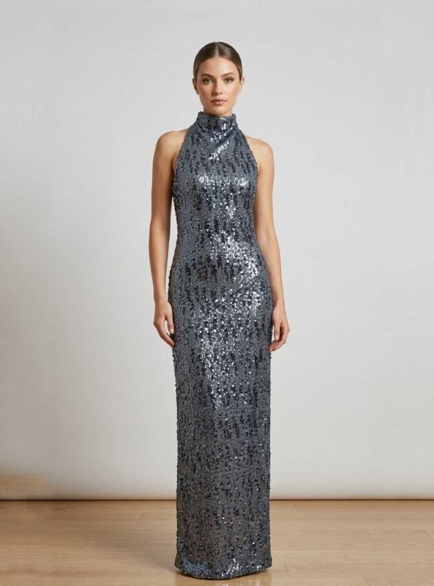 Vestido Lux silver Gris, Plateado talle M - Toia de Kiev - Alquiler de vestidos de fiesta