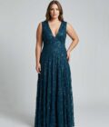 Vestido Eter Petroleo Celeste talle XL - Toia de Kiev - Alquiler de vestidos de fiesta