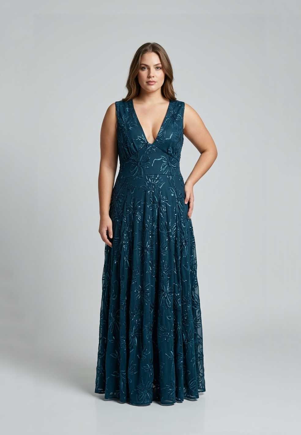 Vestido Eter Petroleo Celeste talle XL - Toia de Kiev - Alquiler de vestidos de fiesta