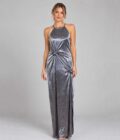 Vestido Acero Silver Gris, Plateado talle L - Toia de Kiev - Alquiler de vestidos de fiesta