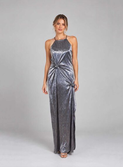 Vestido Acero Silver Gris, Plateado talle L - Toia de Kiev - Alquiler de vestidos de fiesta