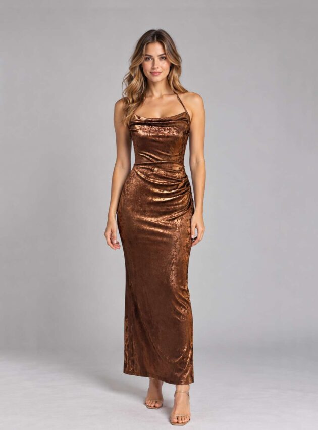Vestido Cognac Marrón talle M - Toia de Kiev - Alquiler de vestidos de fiesta