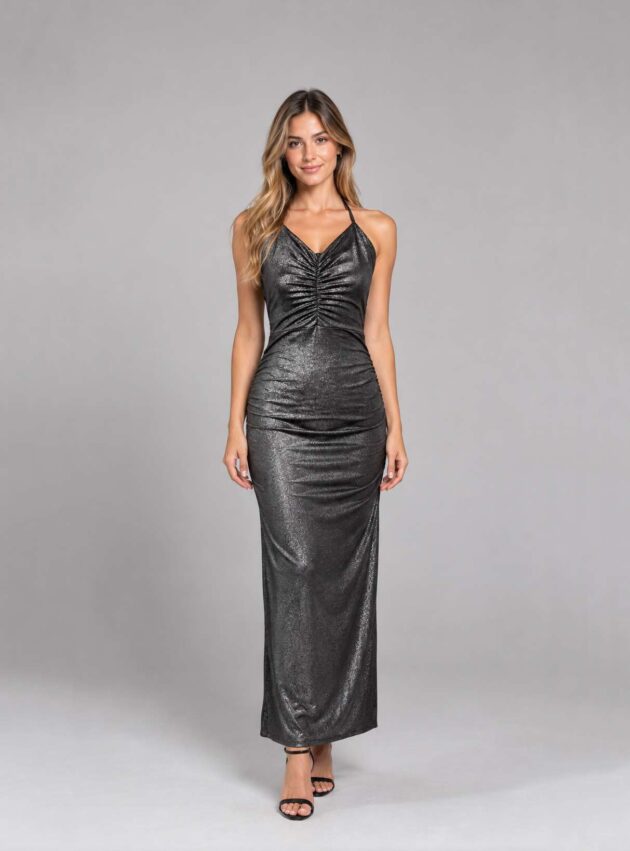 Vestido Grafito Plateado talle M - Toia de Kiev - Alquiler de vestidos de fiesta