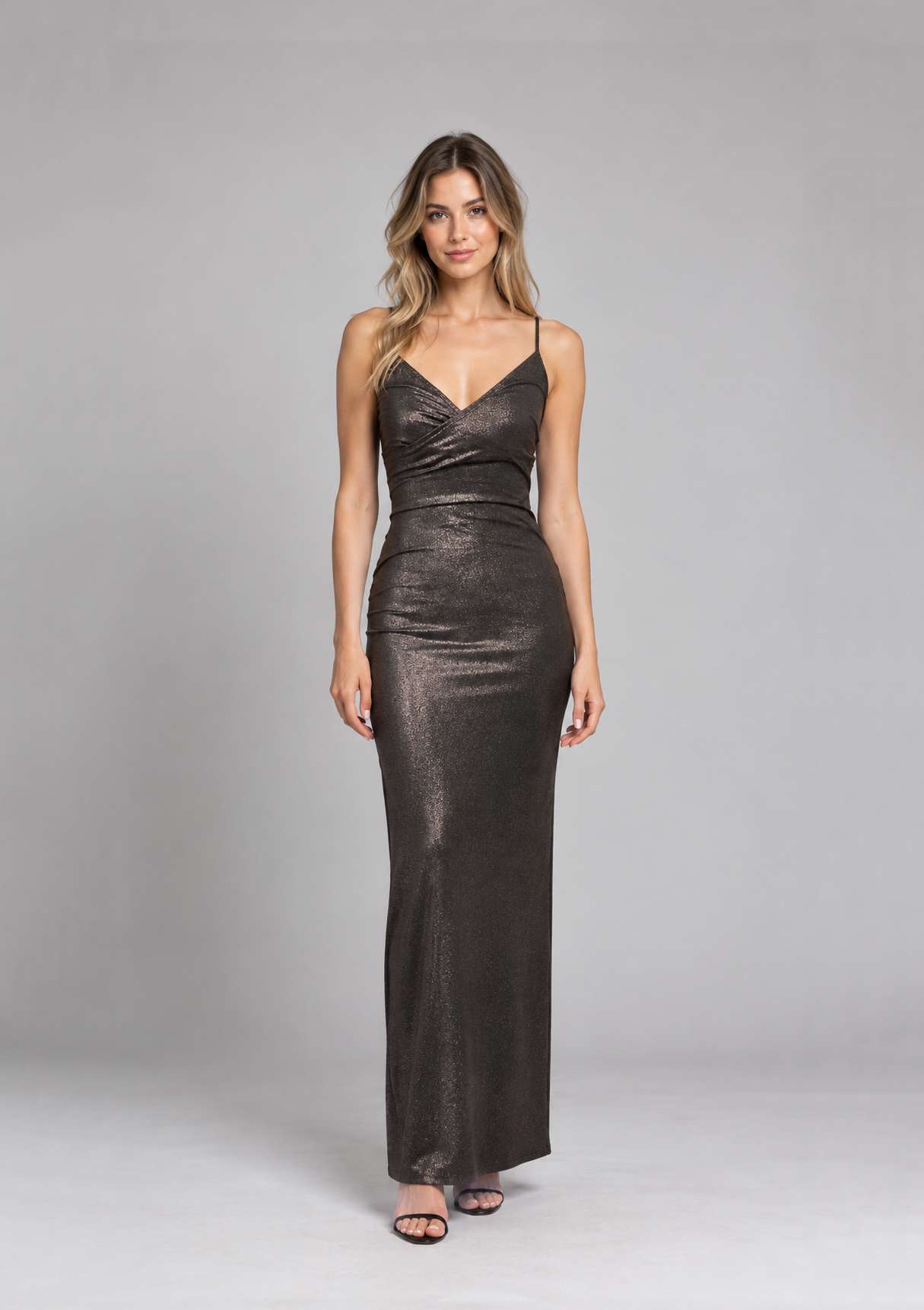 Vestido Sepia Bronce, Dorado talle S - Toia de Kiev - Alquiler de vestidos de fiesta
