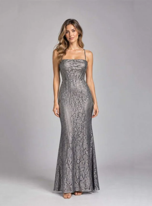 Vestido Titanio Plateado talle M - Toia de Kiev - Alquiler de vestidos de fiesta