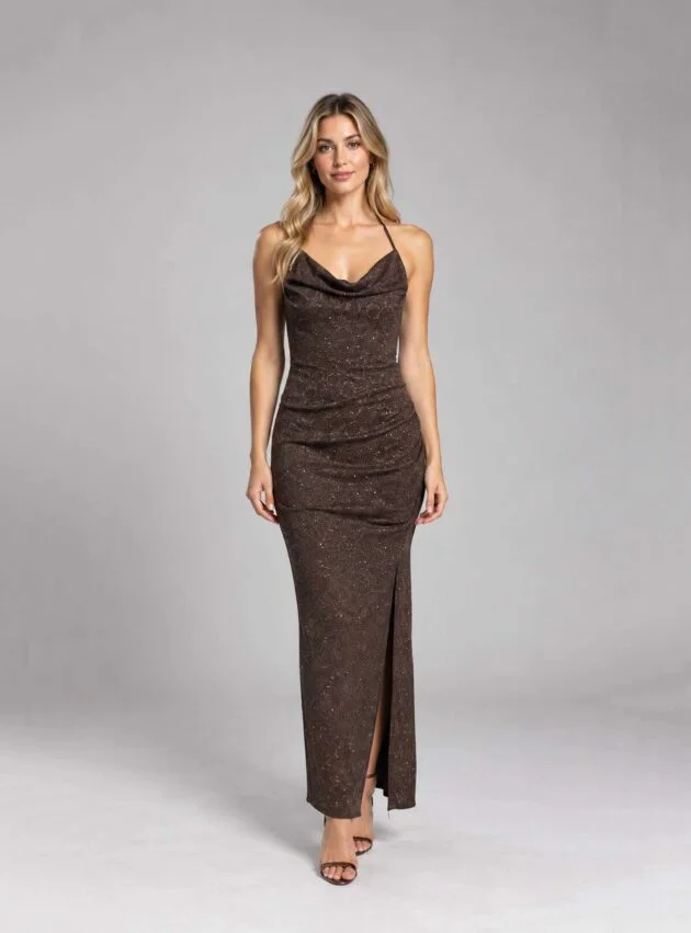 Vestido Obsidiana Marrón talle M - Toia de Kiev - Alquiler de vestidos de fiesta