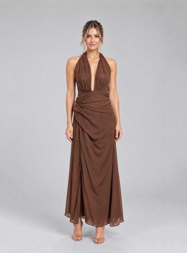 Vestido Rhodesia Marrón talle M - Toia de Kiev - Alquiler de vestidos de fiesta