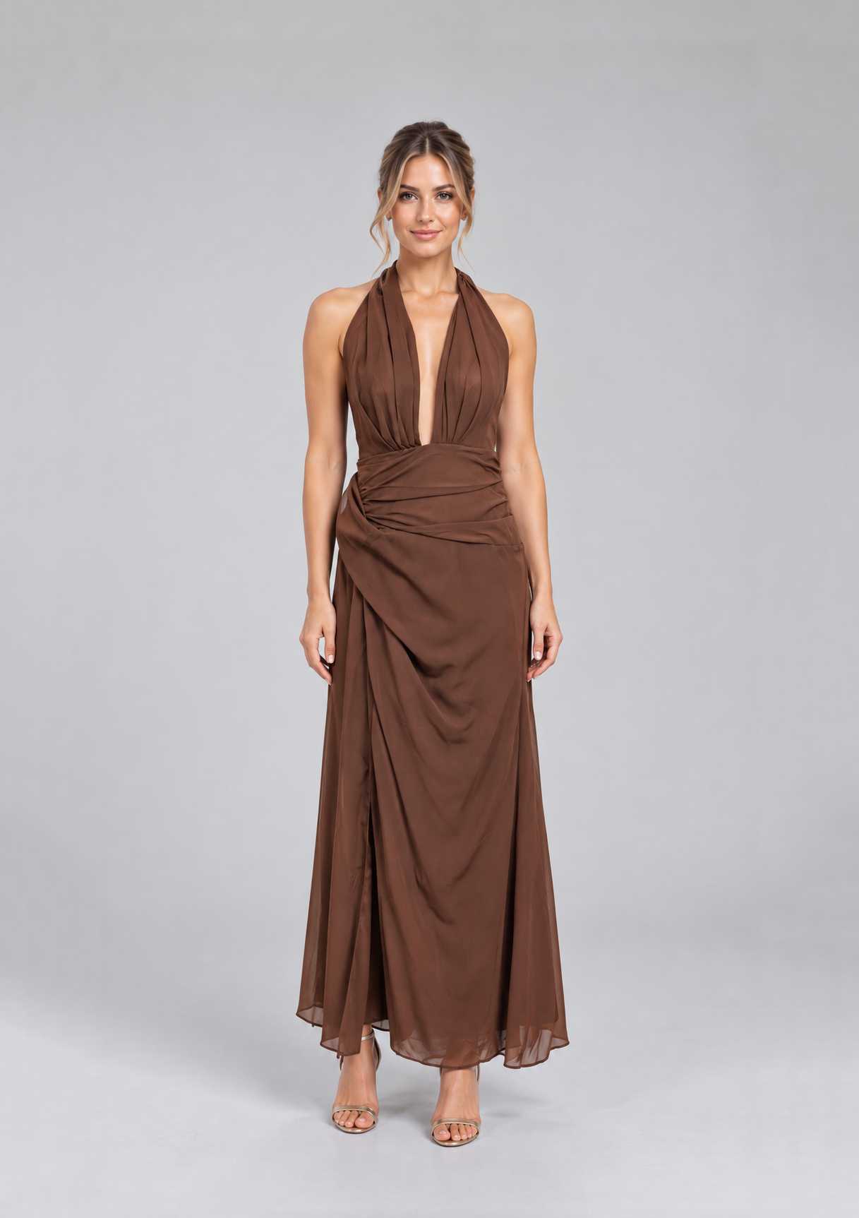 Vestido Rhodesia Marrón talle M - Toia de Kiev - Alquiler de vestidos de fiesta